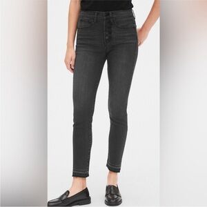 Gap True Skinny Slit Ankle High Rise Charcoal Raw Hem Jeans sz 30